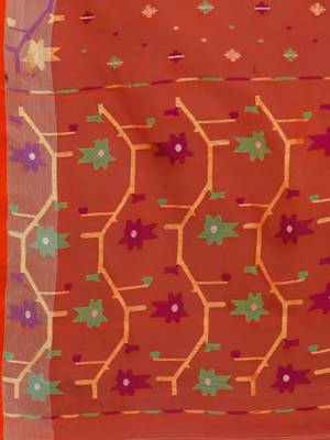 Rust woven silk cotton saree  4