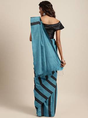 Blue woven pure cotton saree with blouse 2