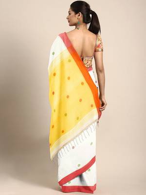 White woven pure cotton saree with blouse 2