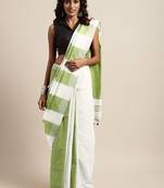 Green woven blended cotton saree with blouse
