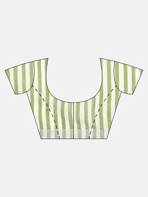 Green woven blended cotton saree with blouse 5