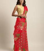 Red woven silk cotton saree 