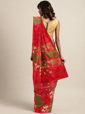 Red woven silk cotton saree  2