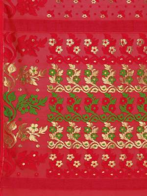 Red woven silk cotton saree  3