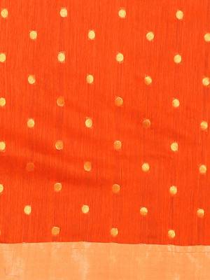 Orange woven blended cotton saree with blouse 3