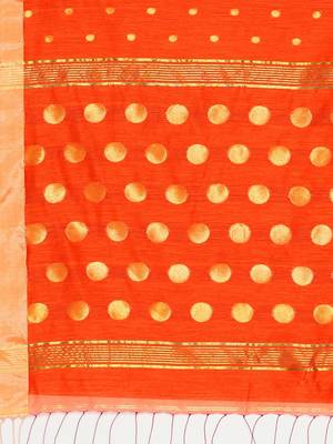 Orange woven blended cotton saree with blouse 4