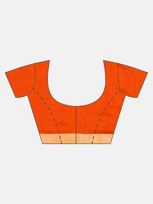 Orange woven blended cotton saree with blouse 5