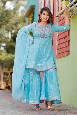 Women's Beautiful Kurti With Sharara And Shiffon Dupatta  1
