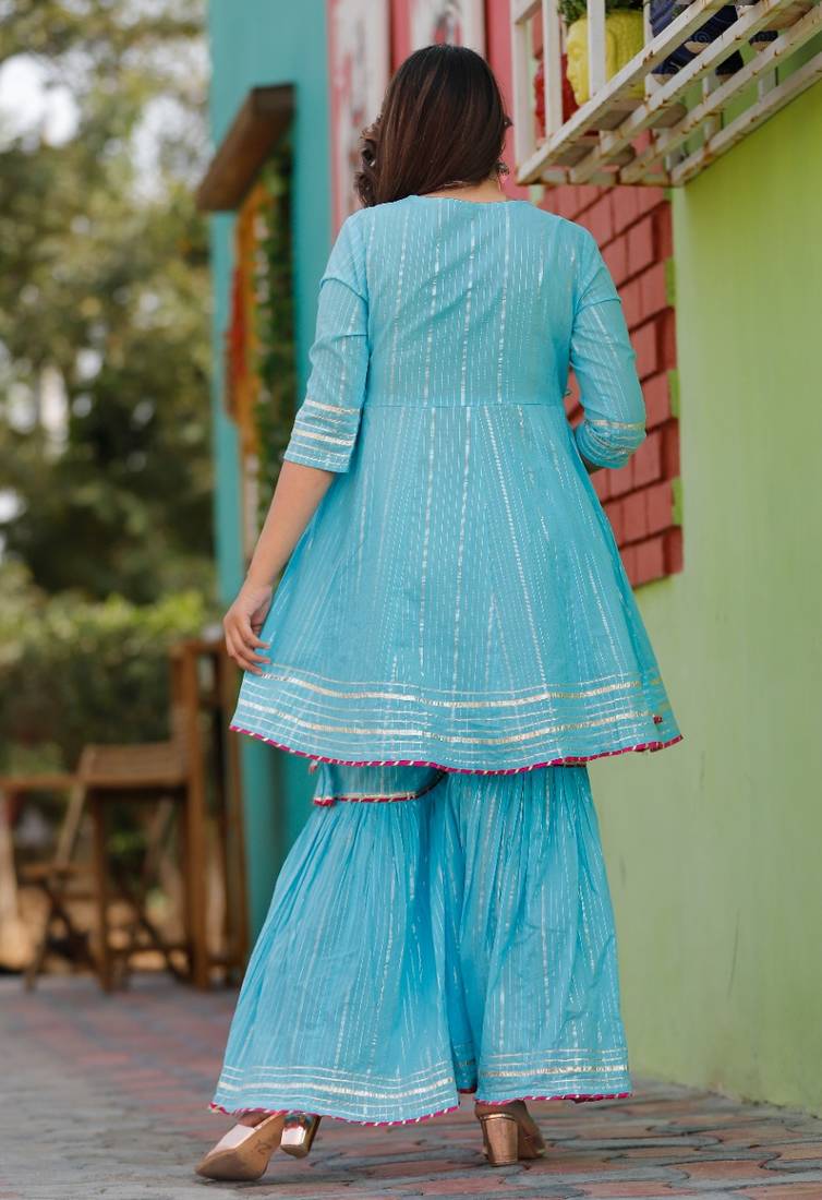 Women's Beautiful Kurti With Sharara And Shiffon Dupatta 
