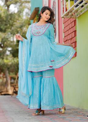 Women's Beautiful Kurti With Sharara And Shiffon Dupatta  4