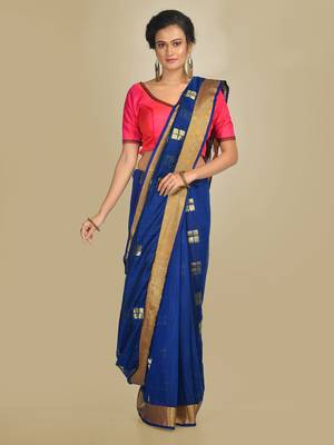 Blue woven silk blend saree with blouse 1