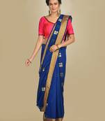 Blue woven silk blend saree with blouse