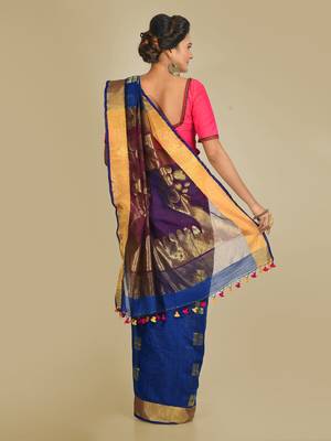 Blue woven silk blend saree with blouse 3