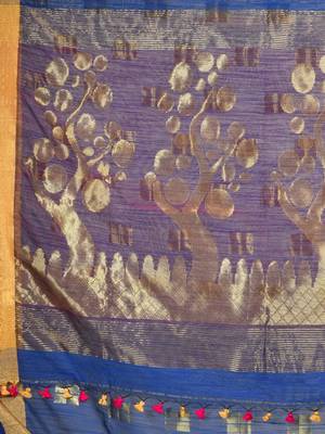 Blue woven silk blend saree with blouse 4