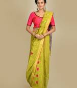 Green woven silk cotton saree with blouse