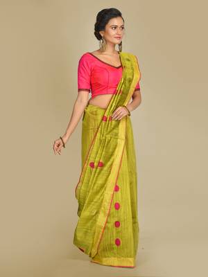 Green woven silk cotton saree with blouse 2