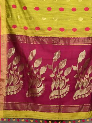 Green woven silk cotton saree with blouse 4