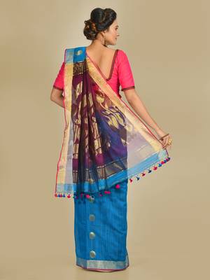 Blue woven silk cotton saree with blouse 3