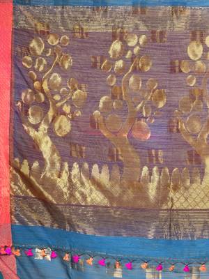 Blue woven silk cotton saree with blouse 4