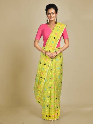 Yellow woven silk cotton saree  1