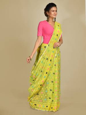 Yellow woven silk cotton saree  2