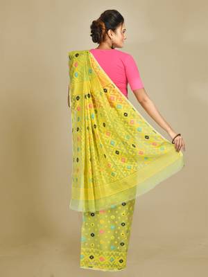Yellow woven silk cotton saree  3