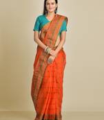 Orange woven pure cotton saree 