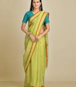 Green woven linen saree with blouse