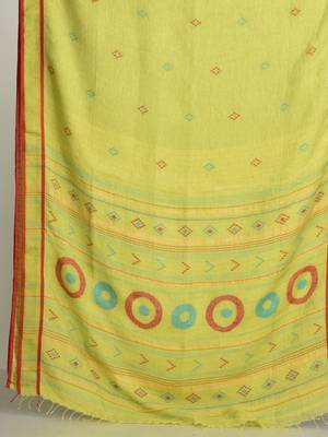 Green woven linen saree with blouse 4