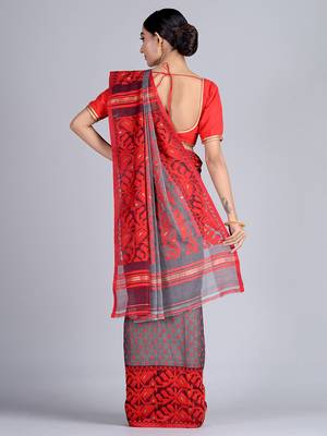 Grey Woven Silk Cotton Saree Without Blouse 3
