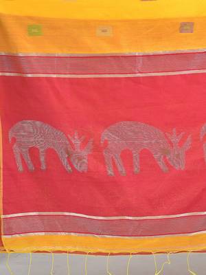 Yellow woven blended cotton saree with blouse 4