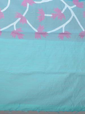 Blue woven silk blend saree with blouse 4