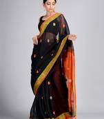 Black woven linen saree with blouse