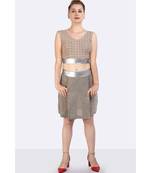 BROWN SKIRT & CROP TOP OF HANDLOOM JUTE FABRIC. 