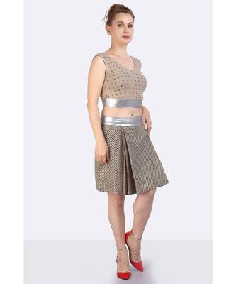 Brown Skirt & Crop Top Of Handloom Jute Fabric.  2