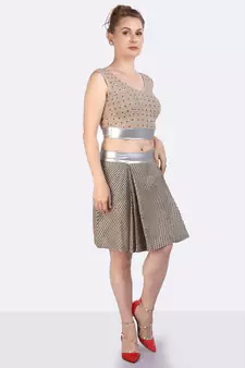 Brown Skirt & Crop Top Of Handloom Jute Fabric. 