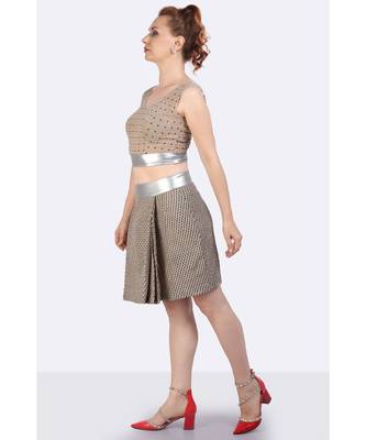 Brown Skirt & Crop Top Of Handloom Jute Fabric.  3