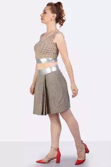 Brown Skirt & Crop Top Of Handloom Jute Fabric. 