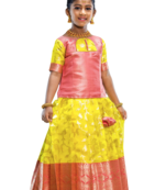 Shivangi Girls Peach Peace Lilly Pattu Pattupavadai