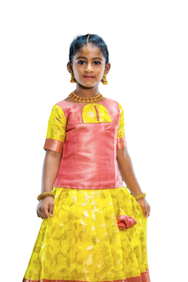 Shivangi Girls Peach Peace Lilly Pattu Pattupavadai 2