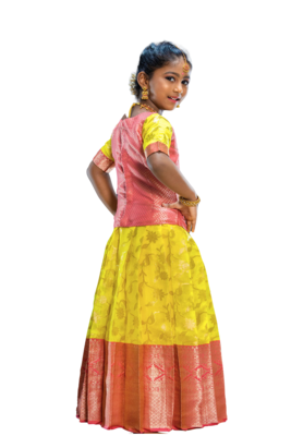 Shivangi Girls Peach Peace Lilly Pattu Pattupavadai 3