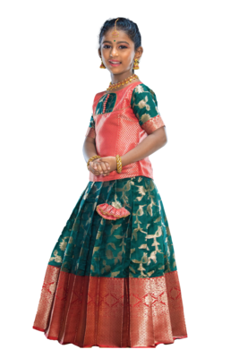 Shivangi Girls Pink Peace Lilly Pattu pavadai 1
