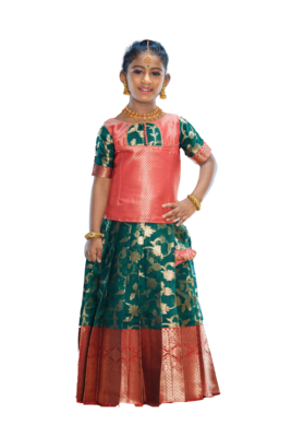 Shivangi Girls Pink Peace Lilly Pattu pavadai 2