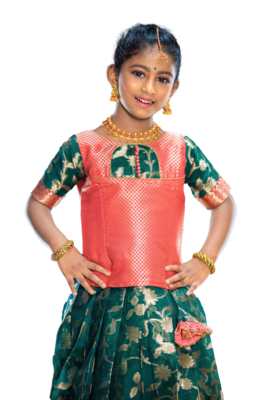 Shivangi Girls Pink Peace Lilly Pattu pavadai 3