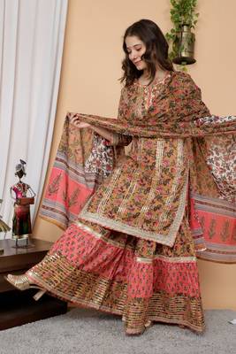 Women's Cotton kurti and SHARARA with Dupatta 4