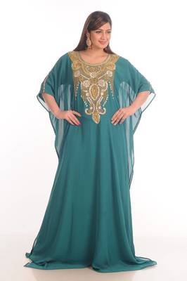 Rama Green Georgette Embroidered Zari Work Farasha 4