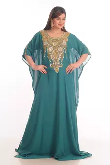 Rama Green Georgette Embroidered Zari Work Farasha