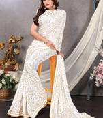 White woven lycra saree with blouse