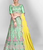 Green embroidered silk semi stitched lehenga