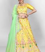 Yellow embroidered silk semi stitched lehenga